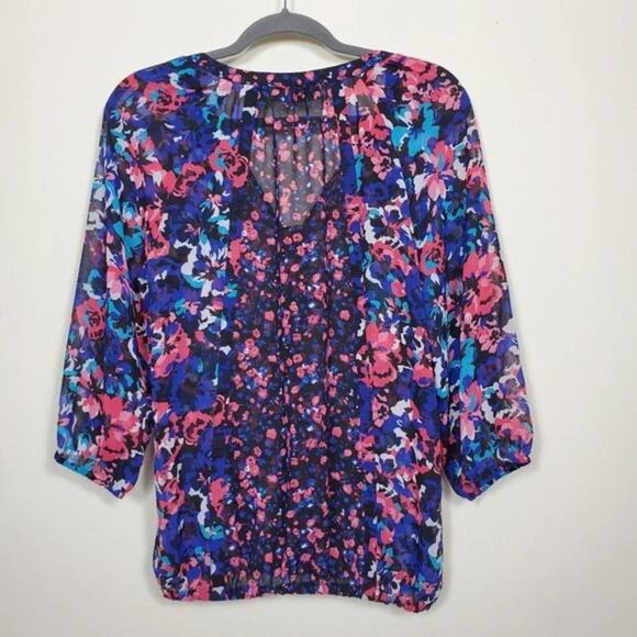 INC International Concepts Floral Blouse Womens Size 6 Blue Pink Black Sheer Top - Picture 5 of 8